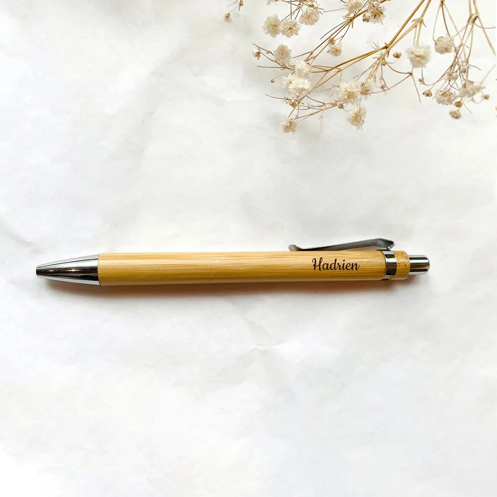 Personalized Ballpoint Pens Guestbook Pen Custom Name Text Bamboo Pen Wedding Favor for Guest Baptism School Party Gifts Supply