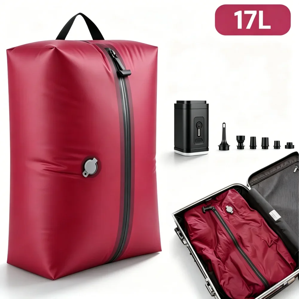 17L Vacuum Compression Bag with Air Pump-Reusable Travel Clothing Storage Bag Compact Backpack Luggage Organizer for Home&Travel