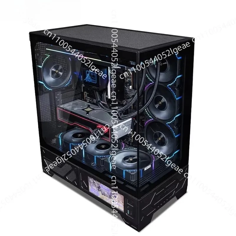 VK03 White Aluminum Gaming Computer Case with 360 Water-cooled Screen 6.2-inch LCD Touch Screen Gaming Computer Case