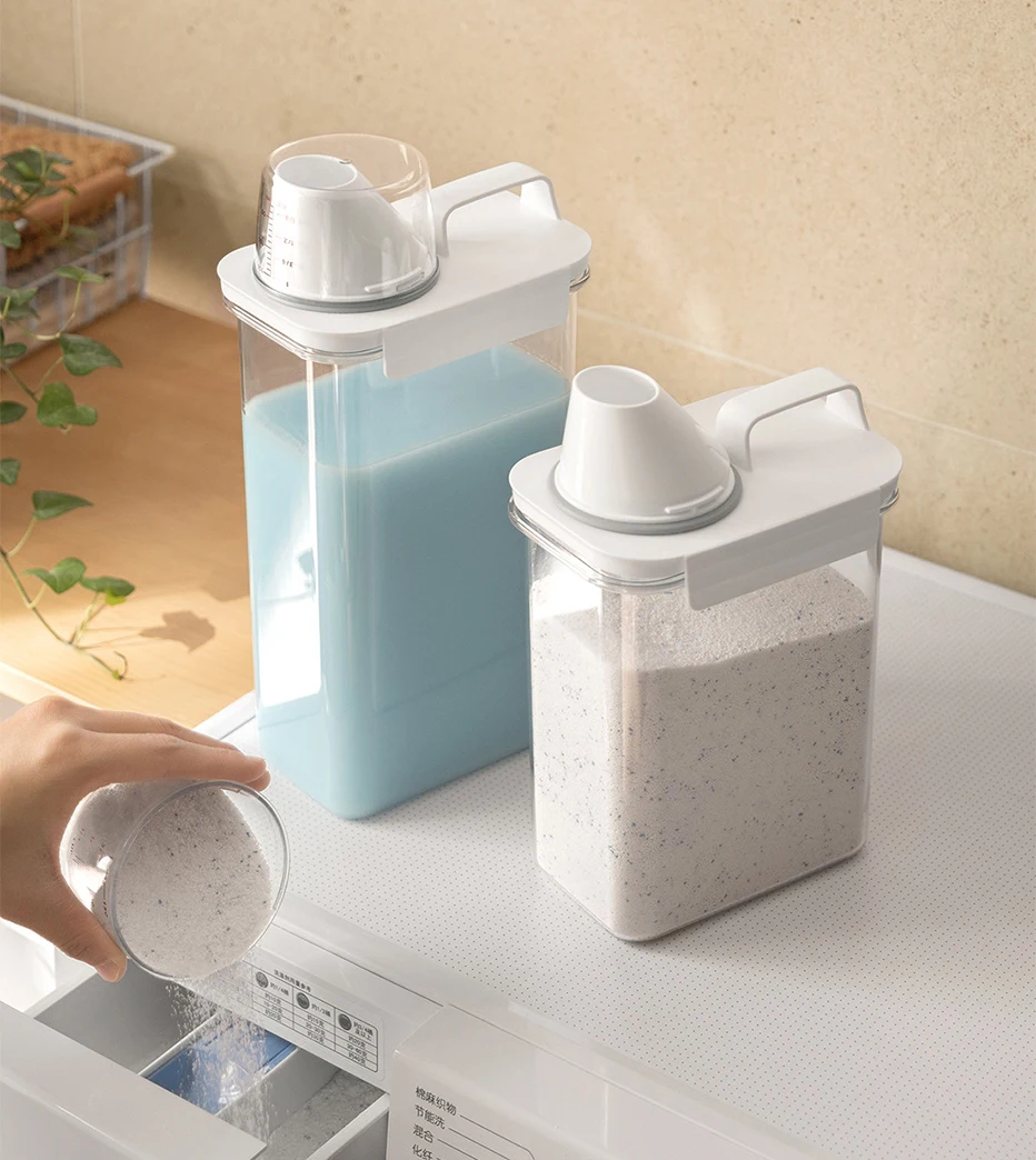 Laundry Room Organizer Detergent Powder Dispenser Bottle Soap Container with Spout Mouth Softener Blench Dispenser Tank