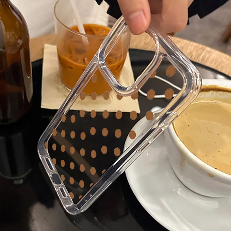 Funda ins para iphone 11 12 13 14 15 16 17Pro Max Plus "estilo coreano wasabi verde lunares" funda de teléfono acrílica de alta transparencia