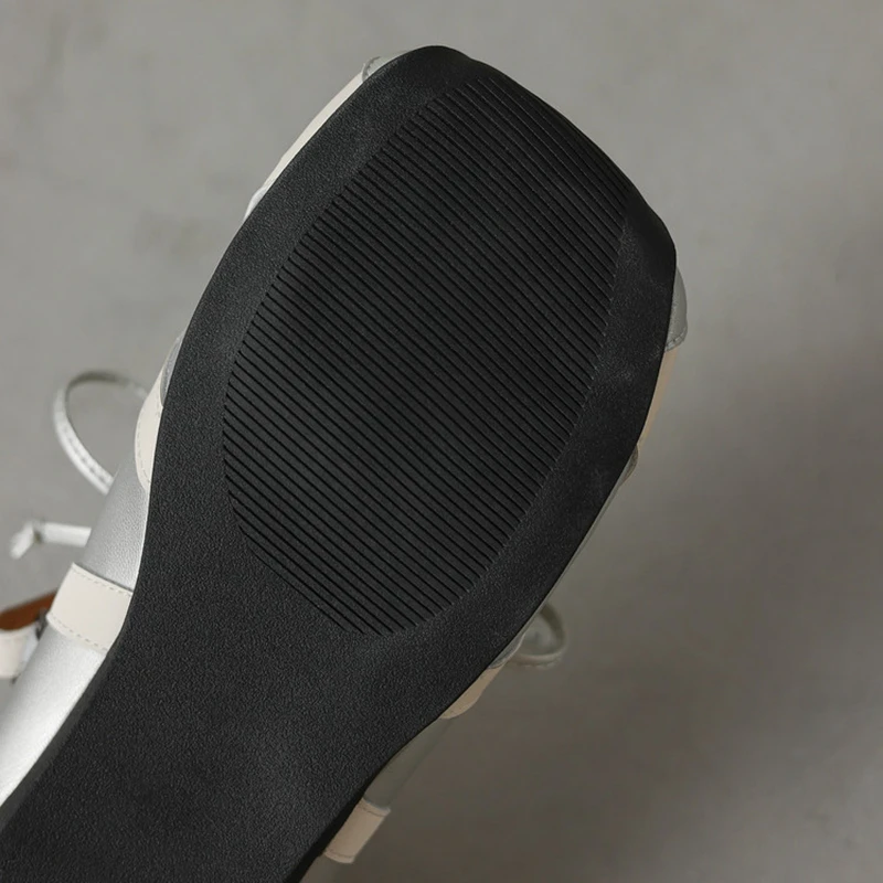 Women's new spring and autumn leather cowhide lace up square toe belt buckle low heel casual sports single shoe