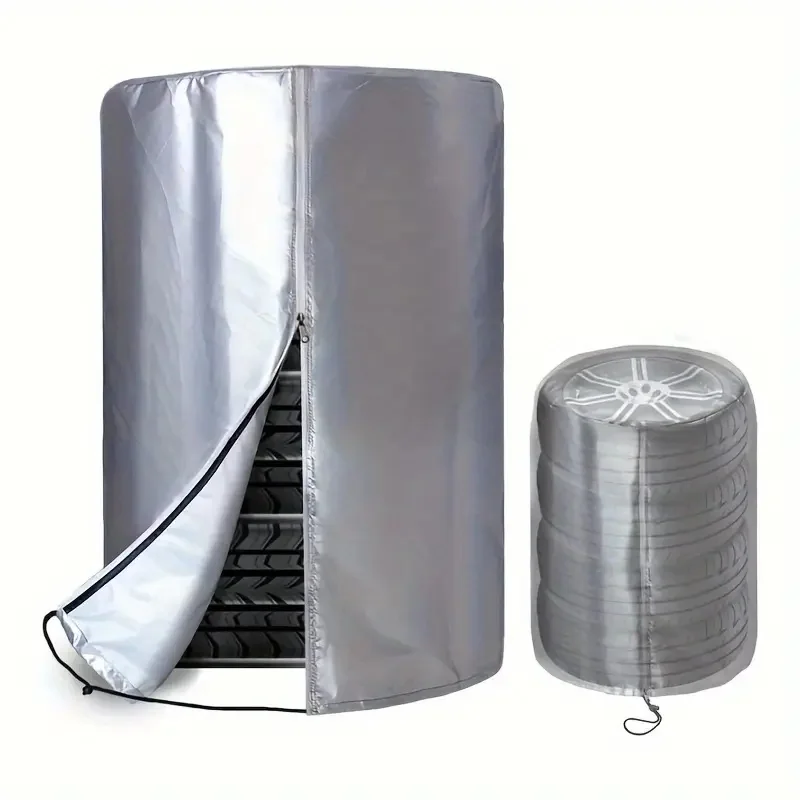 One Tire Cover Featuring a Drawstring And Zipper, Made from  Material with a Silver Coating