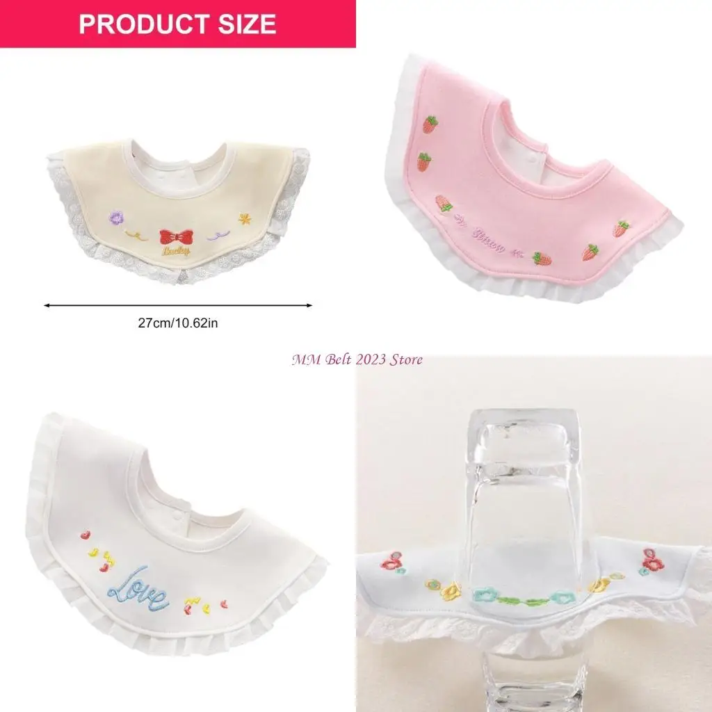 

49ME Absorbent Cotton Drool Bib Embroidery Water Resistant Baby Bib Feeding Accessory
