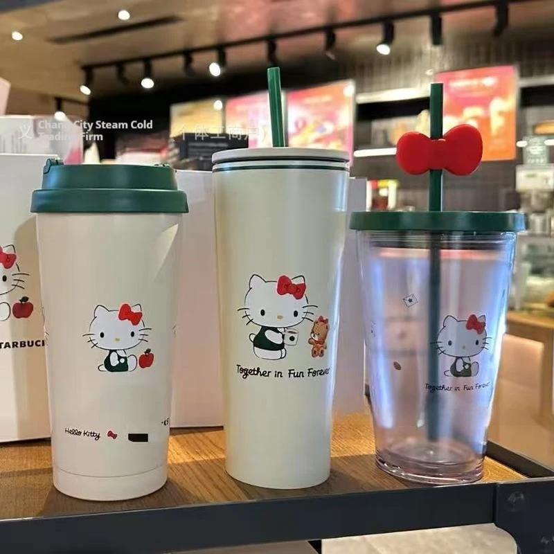 Nueva taza de acero inoxidable con junta de Hello Kitty, taza portátil para estudiantes Kitty Min, taza deportiva portátil para exteriores, réplica de regalo