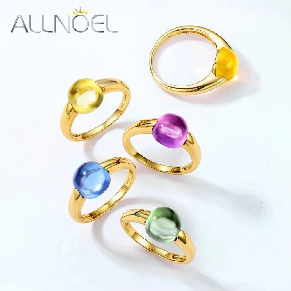 

ALLNOEL 100% 925 Silver Rings for Women Colored Fuchsia Amethyst Candy Style Crystal Ring Brass Gold Plated Wholesale Jewelry