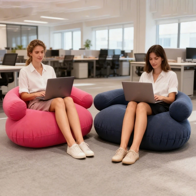 6 Colors Inflatable U-shaped Lazy Sofa with Armrests Living Room Outdoor Lounge Chair Portable Flocking PVC Inflatable Sofa