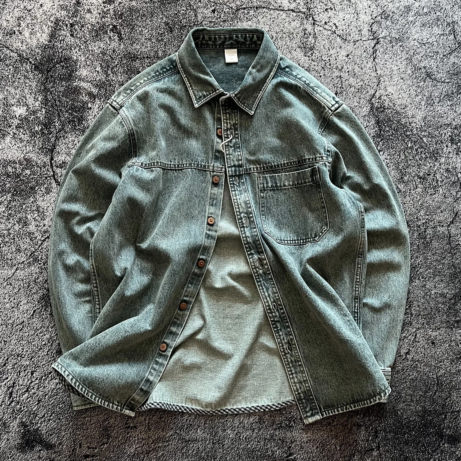 Spring and Autumn American Retro Amekhaki Washed Vintage Blue Loose Cowboy Shirt Coat