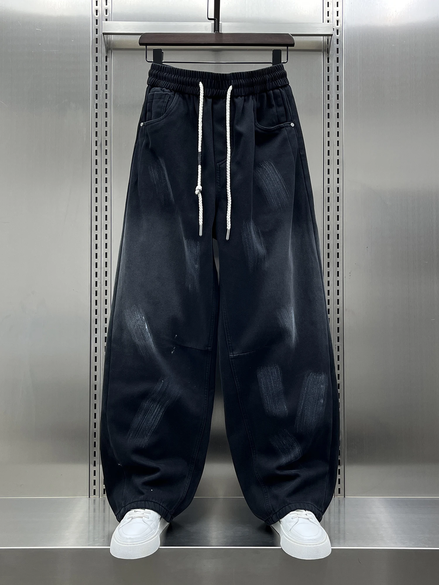 

Casual Men's adient Painted Straight Leg Jeans Sli Winter New Arrival Warm Loose Fit Dstring Closure Jeans