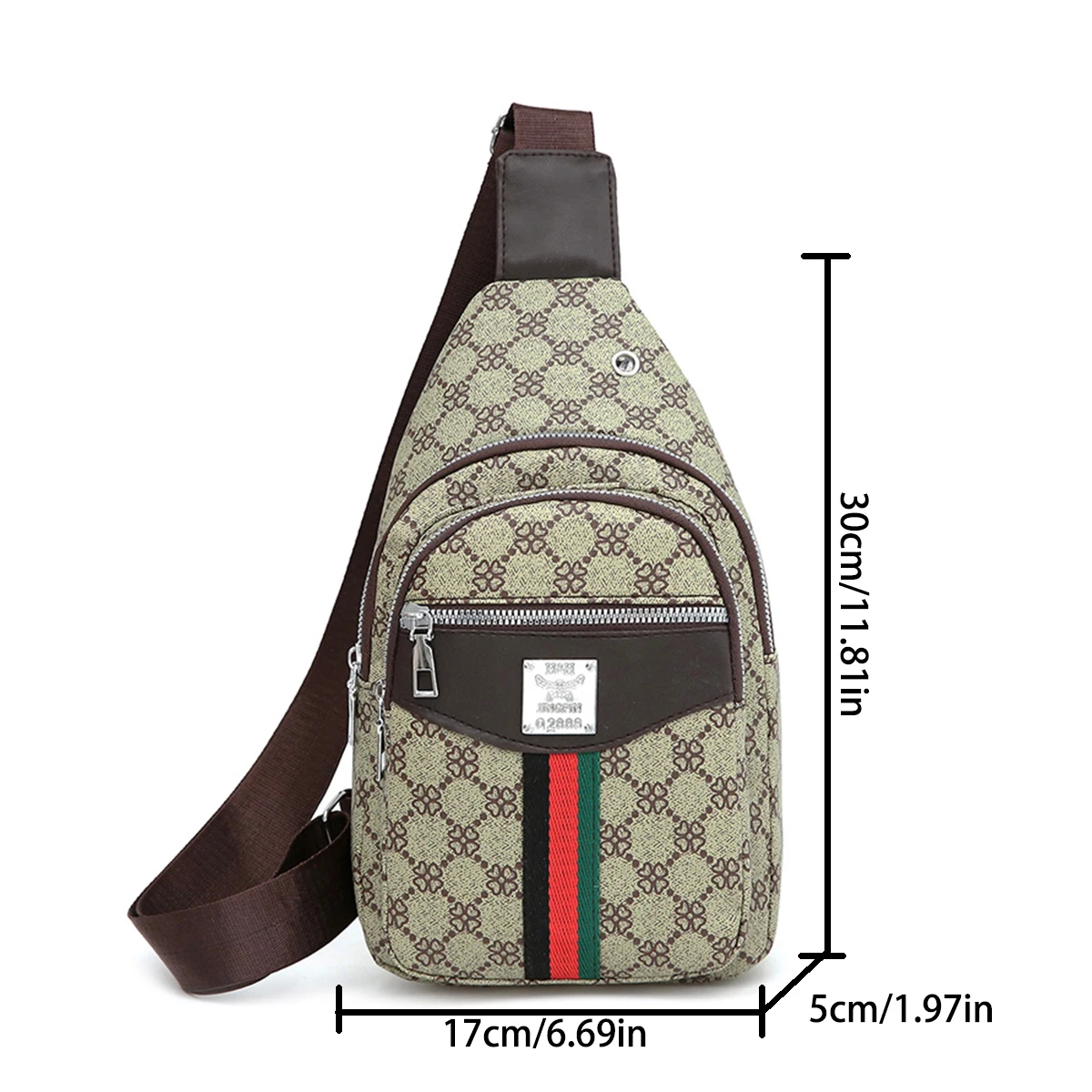 حقيبة صدر مطبوعة هندسية للجنسين، شعار معدني رياضي، منفذ سماعة رأس مبطن، سحاب متعدد الوظائف، حزام قابل للتعديل للتنقل #2