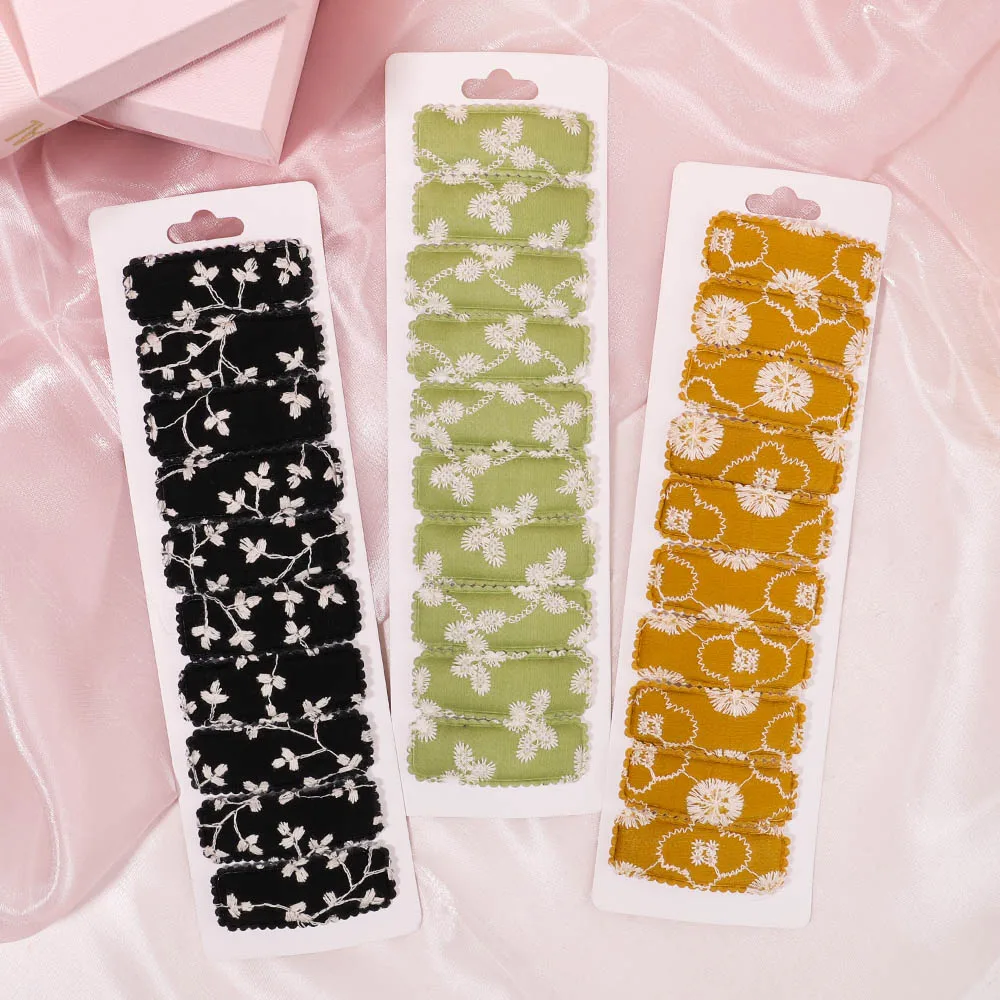 10Pcs/Set Basic Snap Baby BB Hair Clip Cotton Flower Leopard Print Bobby Hairpin Lace Sweet Plain Striped Girls Headwear Gift