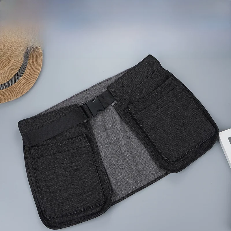 Cool Denim Multi-Pocket Practical Fanny Pack Outdoor Cycling Travel Lightweight Close-Fitting Waist Vest Skirt Bag Zipper Bag