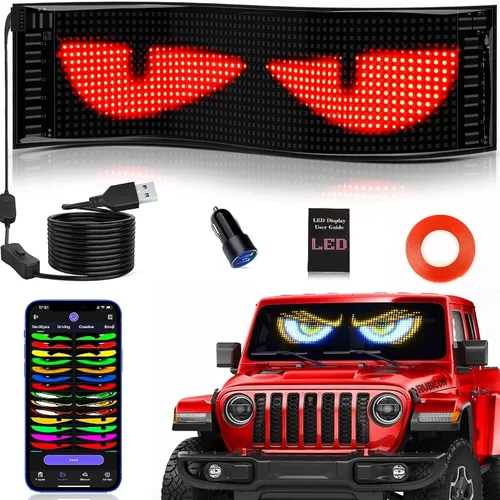 Imagen 1 del producto Luz de ojos de diablo para coches, señales de luz LED flexibles de 15x4 pulgadas para Control de aplicaciones de coche, pantallas LED de animación con patrón personalizado para coche