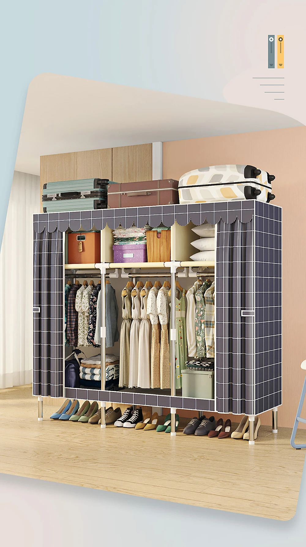 Cloth wardrobes, Wardrobe Fabric, Easy Wardrobe, Bedroom furniture,128*45*170CM, Grey, 161303F