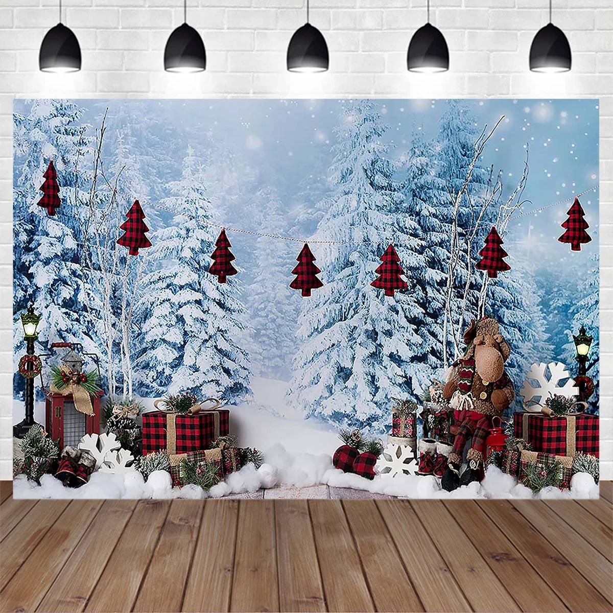 

Mocsicka Christmas Decoration Backdrop Snow Gift Home Room Photography Background Baby Children Family Holiday Studio Photobooth