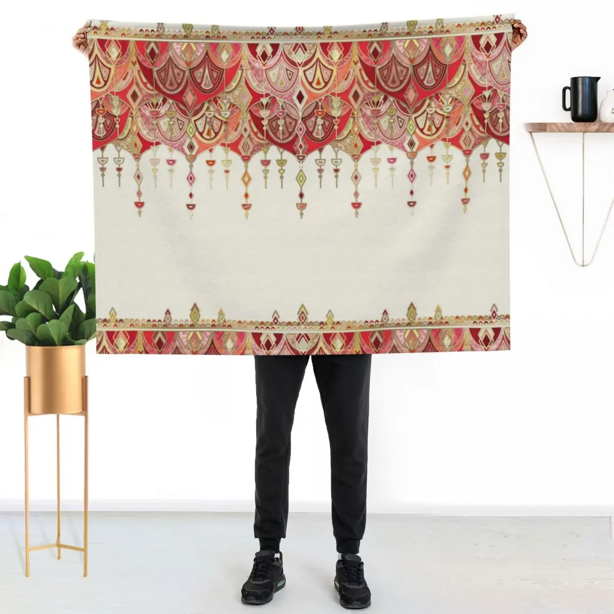 Royal Red Art Deco Double Drop Throw Blanket Furry Travel Warm Picnic for winter Blankets