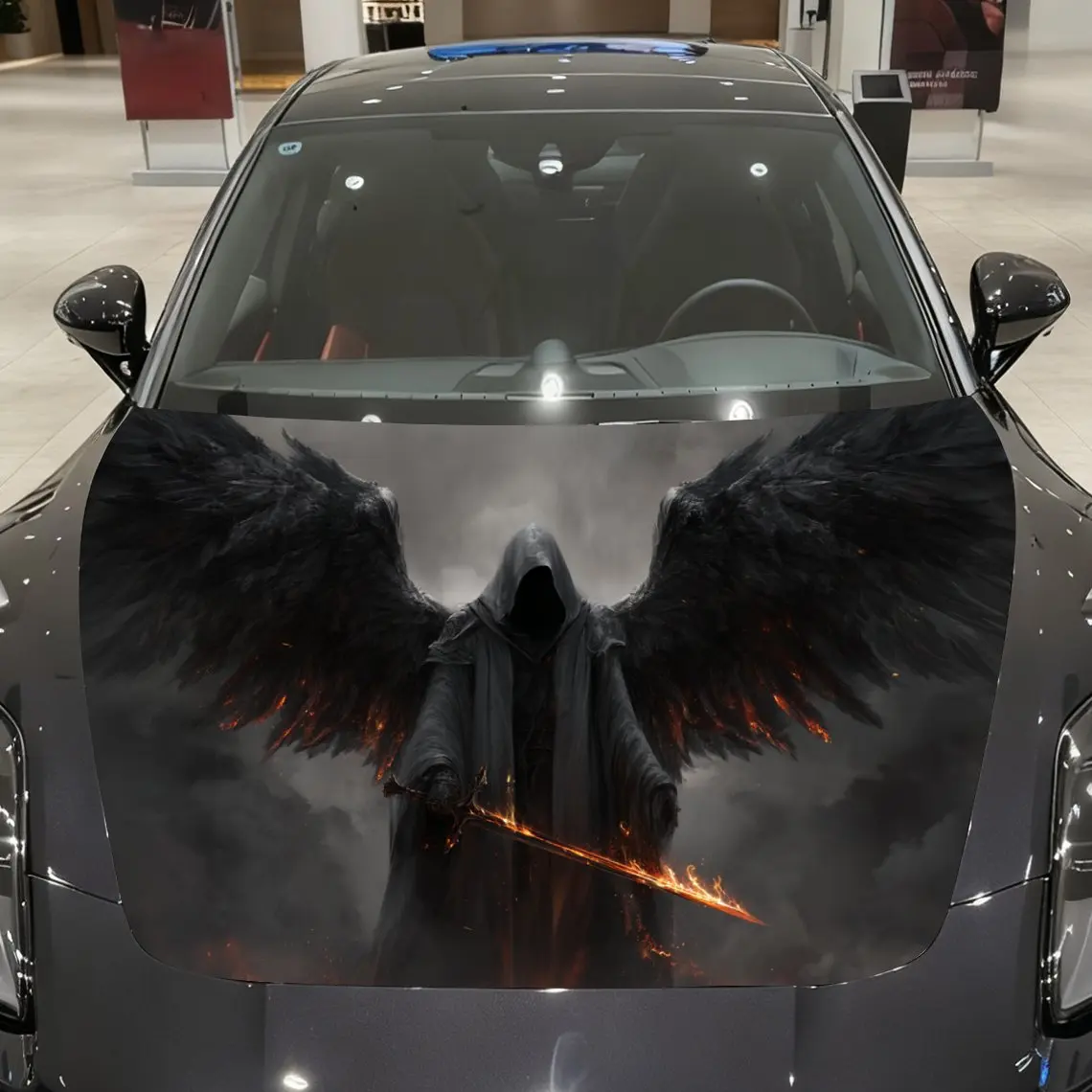 

Fire Sword Death Reaper Car Wrap - Durable PVC Vinyl, Fits Most Vehicles, Hood Protector Film, Majestic & Powerful Design, Ideal