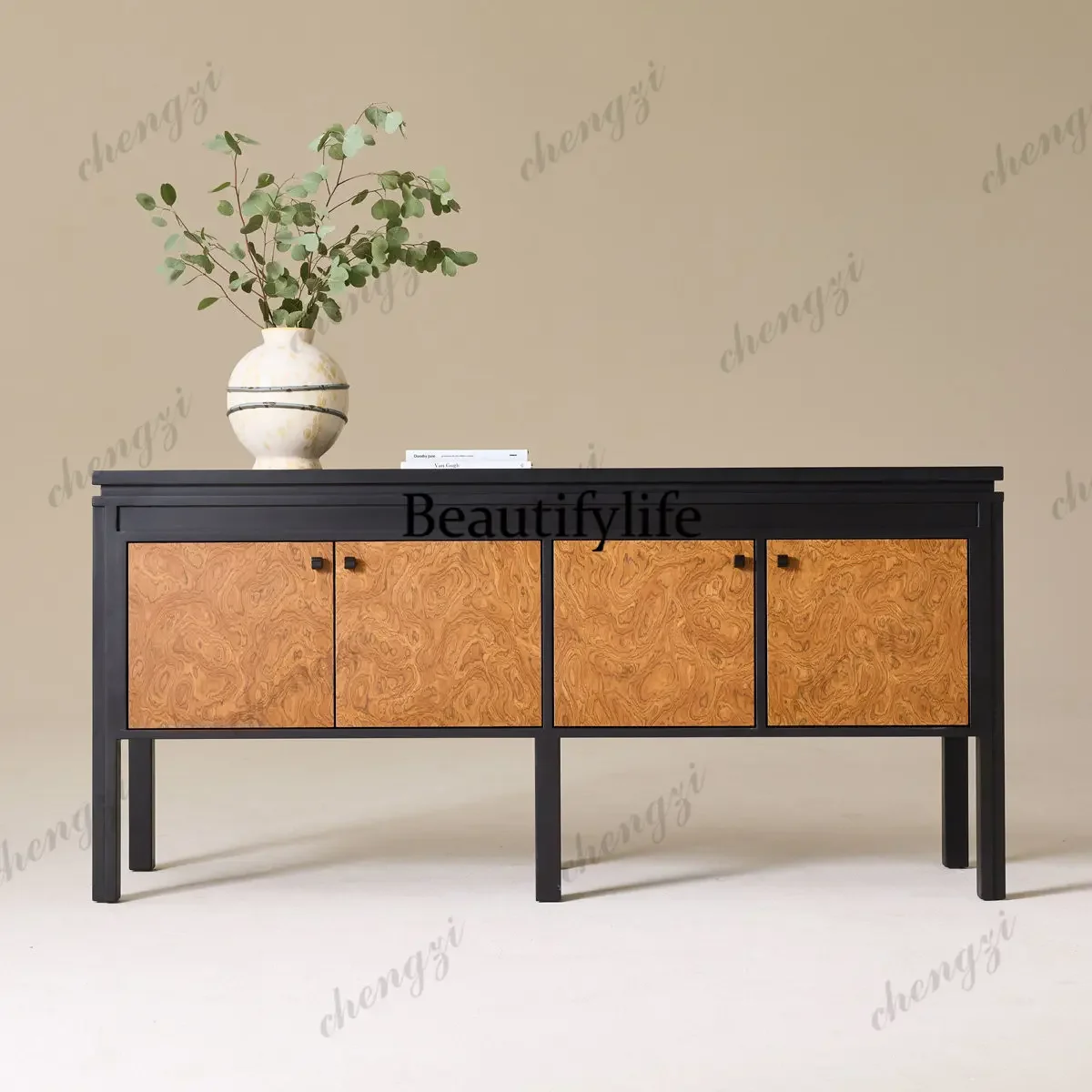 A68Medieval solid wood dining side cabinet retro living room entrance storage locker