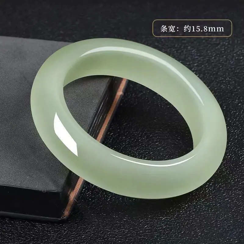Medium-width round Hetian green and white jade bracelet for women genuine natural product featuring a smooth