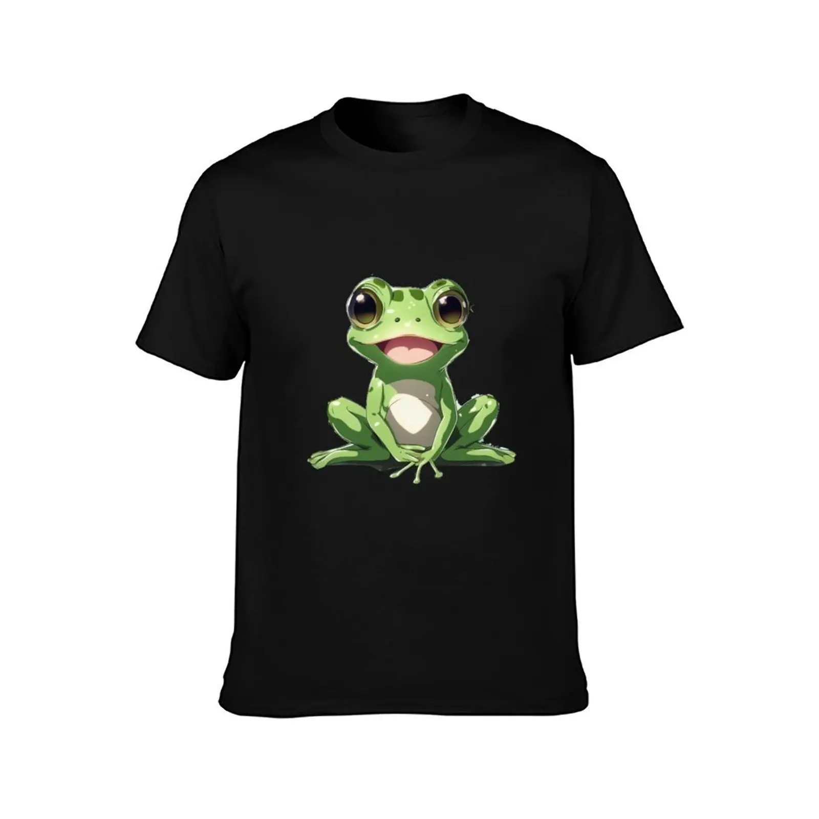 Cute Anime Frog Sticker T-Shirt, Summer Casual Cotton Tee, Oversized Streetwear Tops, Vintage Graphic Print, Unisex Men Women