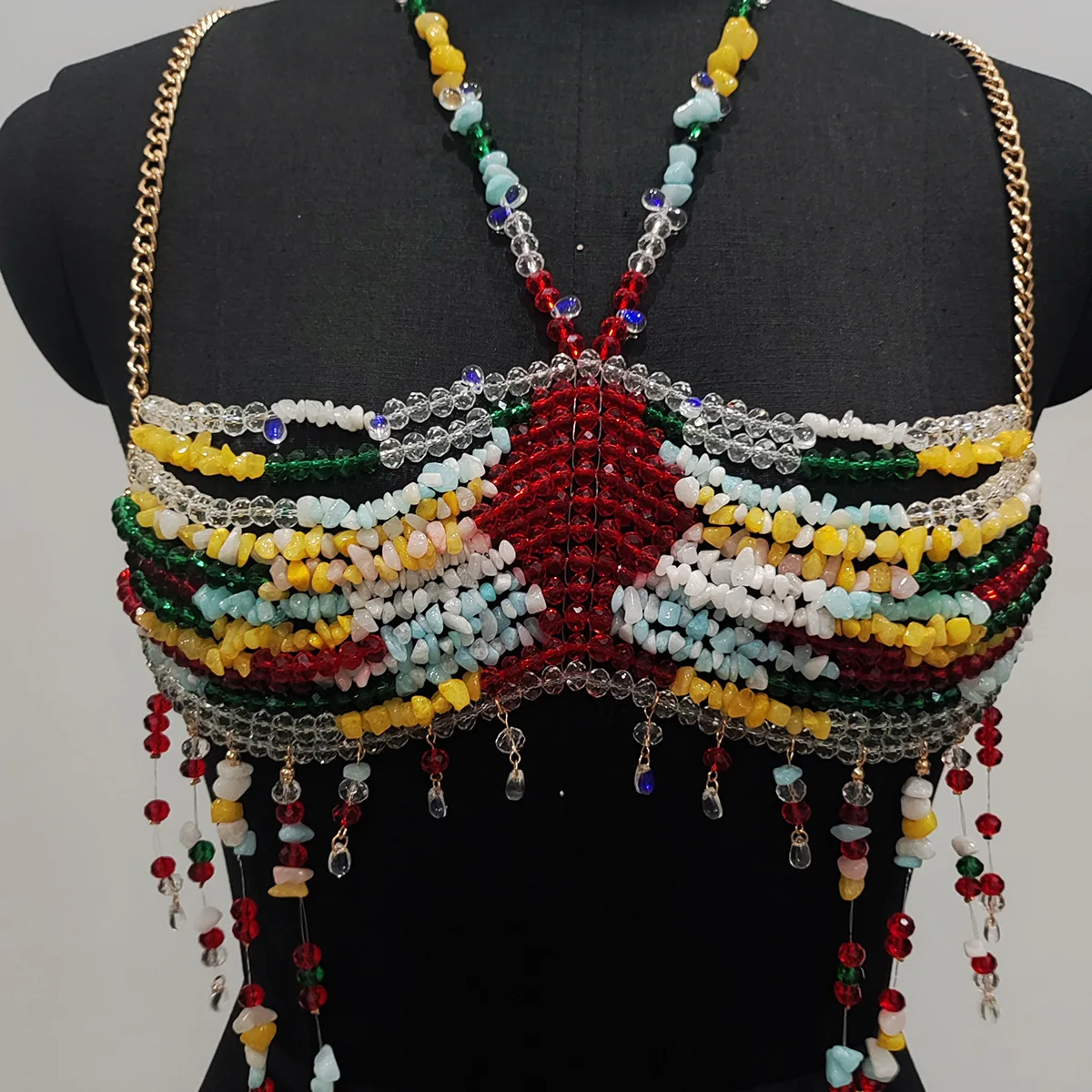 2025 New Handmade Sexy Colorful Stone Beaded Tank Top Beach Vacation Music Festival Party With Bra Chain Bead Bras