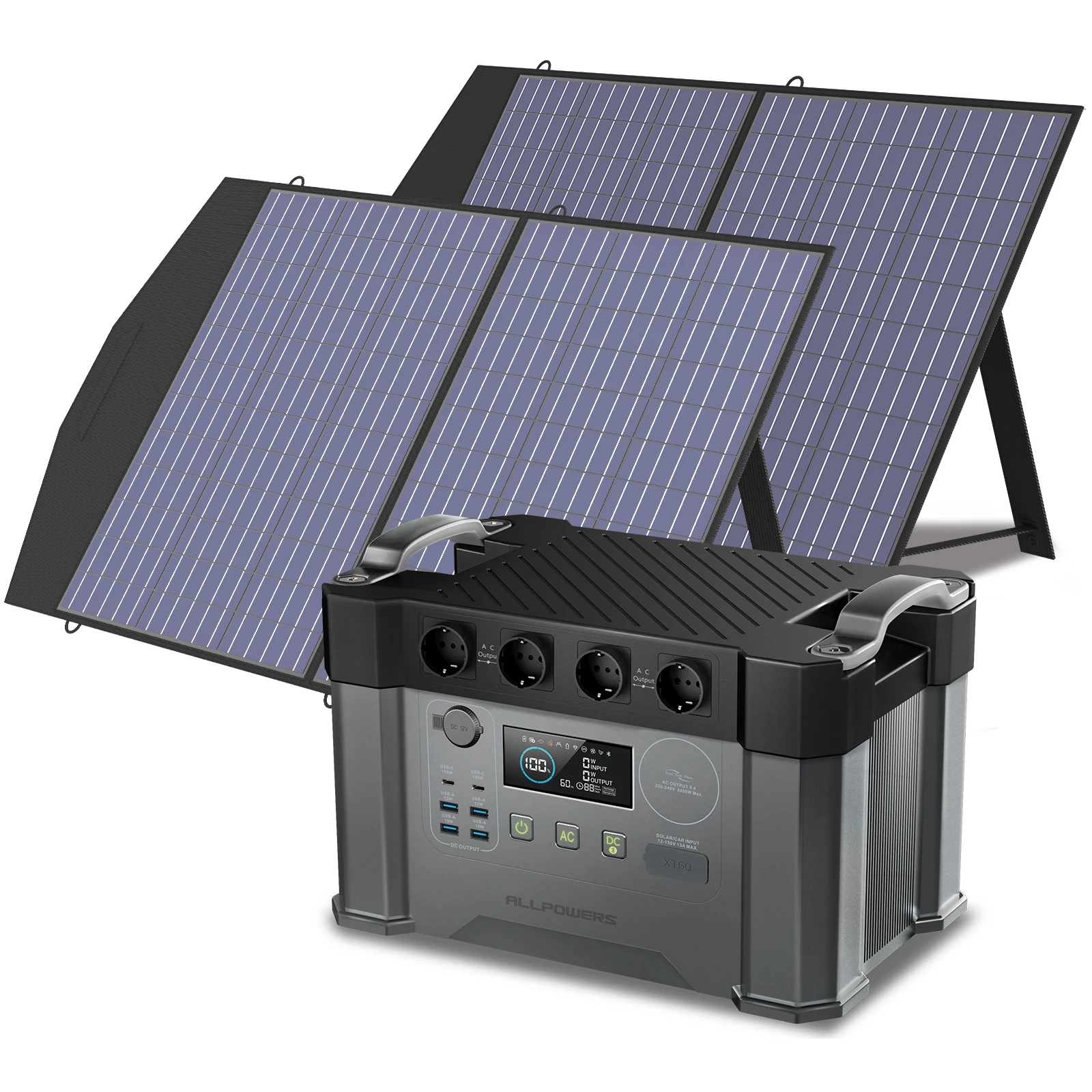 ALLPOWERS S2000 Pro Outdoor Generator 2400W MPPT Portable Power Station with 4X100W  Folable Solar Panels for RV Camping, Home