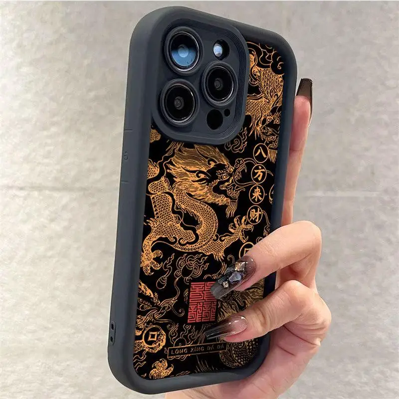เคสโทรศัพท์แฟชั่นสุดหรูเนื้อนิ่มลายมังกรตะวันออกสำหรับซัมซุงกาแล็คซี่ S24 S23FE เป็นพิเศษ S21 S22พลัส A54 A55 A53 A15 A35 A14ฝาครอบ A32 A34