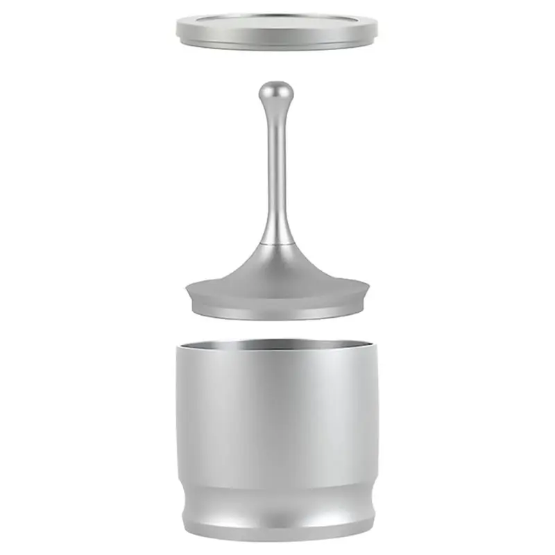 

75STO-Anti-Dust Coffee Dosing Ring, 58Mm Aluminum Alloy Espresso Powder Receiver Container In Silver, Press Cup Included