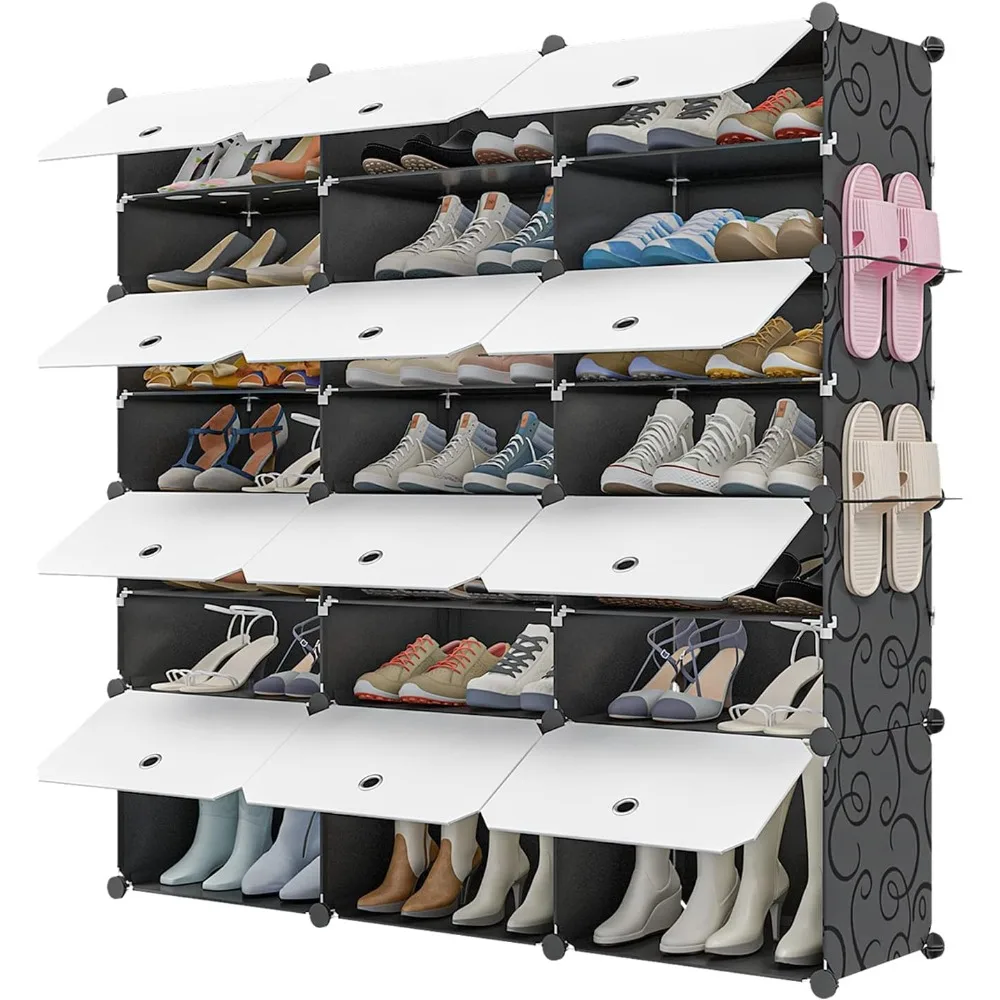 

Portable Shoe Rack Organizer 48 Pair Tower Shelf Storage Cabinet Stand Expandable for Heels, Boots, Slippers， 8 Tier Black