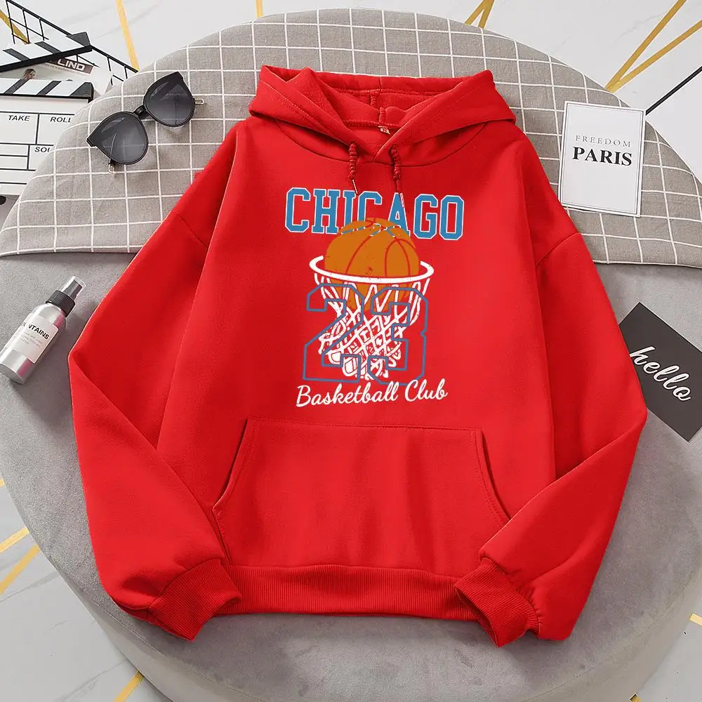 Chicago 23 Basketball Club Print Women Hoodie Fashion Loose Hoody Loose Casual Sweatshirt Autumn Fleece S-Xxl Female Clothing