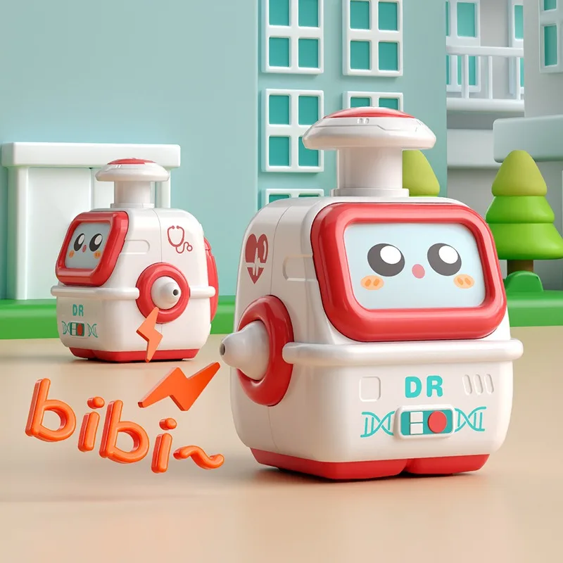 Baby Pres Slid Car Cartoon Robot Clockwork Toy with Whistle Safety Material Can Open Lid Color Recognition Hand Eye Coordination