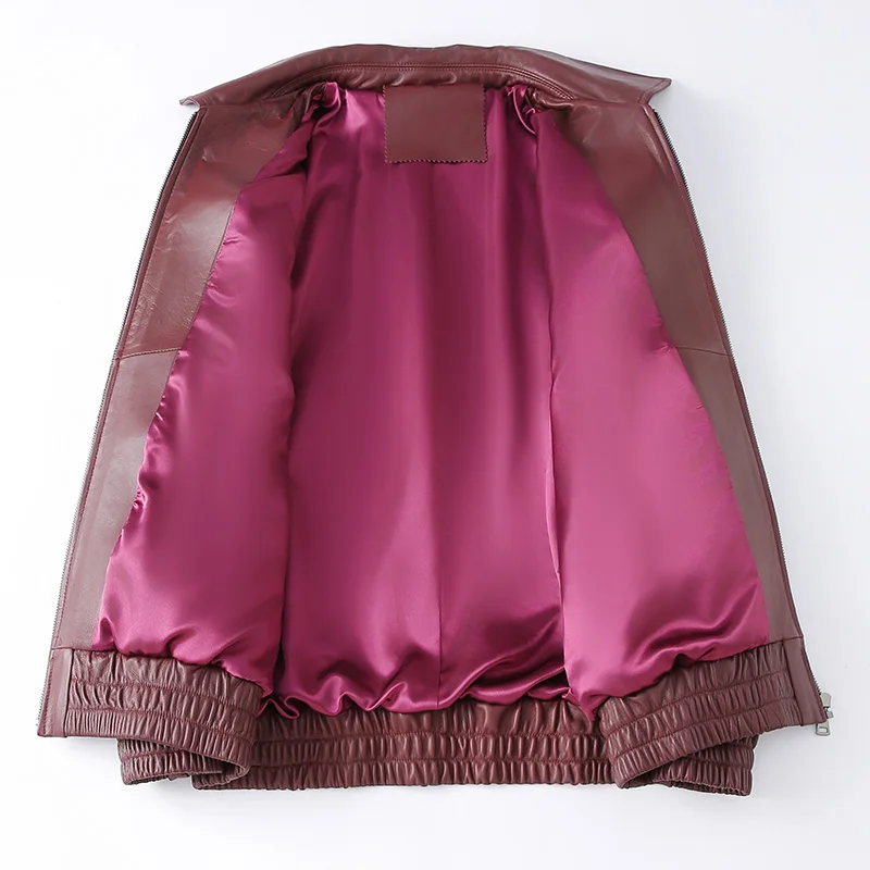 Women Sheepskin Leather Blazer Patent Leather Burgundy Woven Jackets Loose Single-Breasted Coats Streetwear Office Lady Jacket
