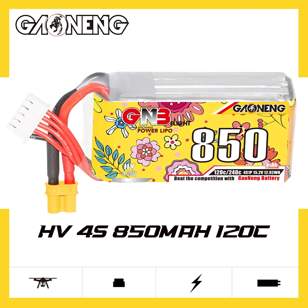 Gaoneng GNB 850mAh 120C 2S/3S/4S/5S/6S/8S 7.6V/11.4V/15.2V/19.0V/22.8V/30.4V HV bateria LiPo z wtyczka XT30/XT60 dla dronów FPV