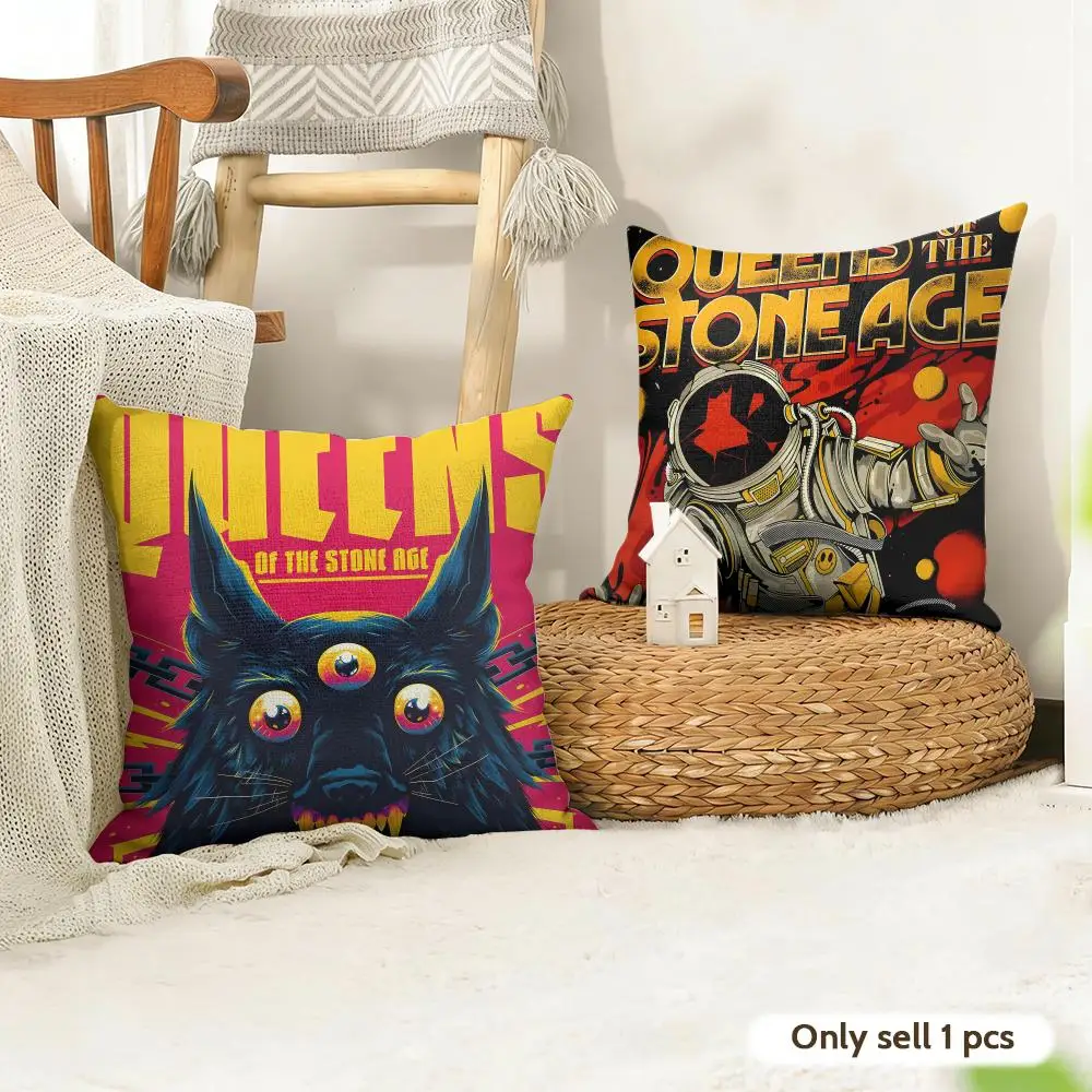 Band Q-Queens Of The Stone Age Cushion Cover Organic Linen Square Pillow Case Durable Non-Allergenic And Kind To Skin