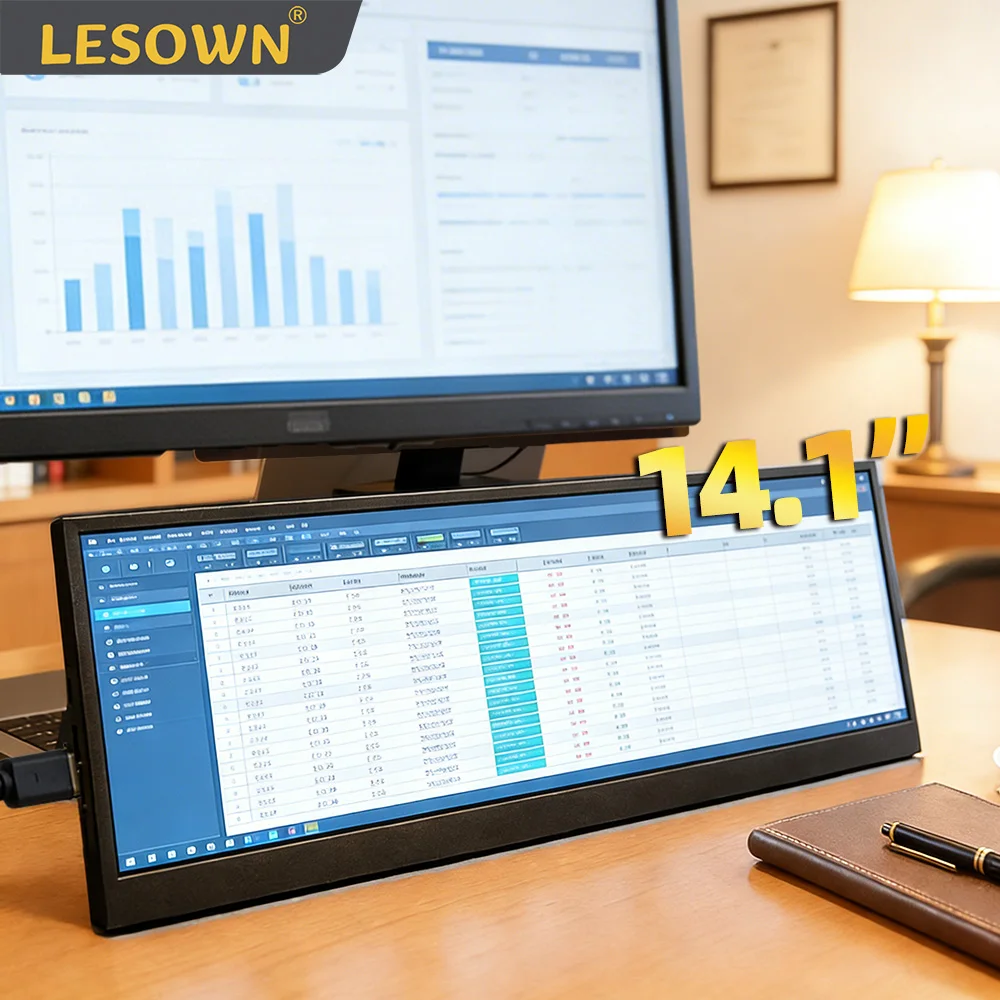

LESOWN USB C Portable Monitor 14.1" 3840x1100 Stretched Bar Ultra Wide External Display for Laptop Secondary Monitor for Excel