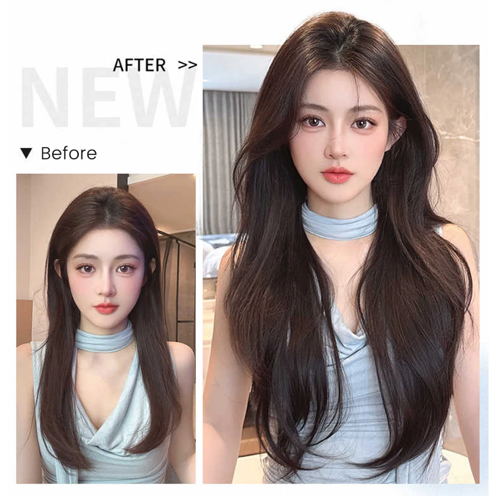 26Inch Synthetic Long Straight Layered V-Shaped Clip-in Hair Extension 4 Clip Heat Resistant Hairpiece for Women Daily Party