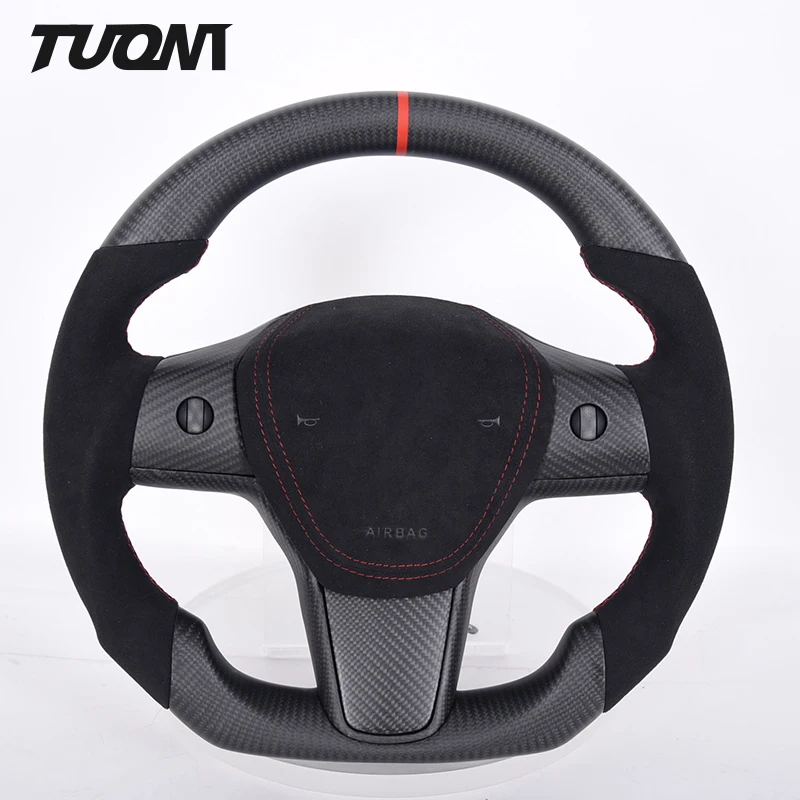 

For Tesla Model 3 Y X & S Car Steering Wheel Matte Carbon Fiber Black Alcantar-a Leather New Upgrade