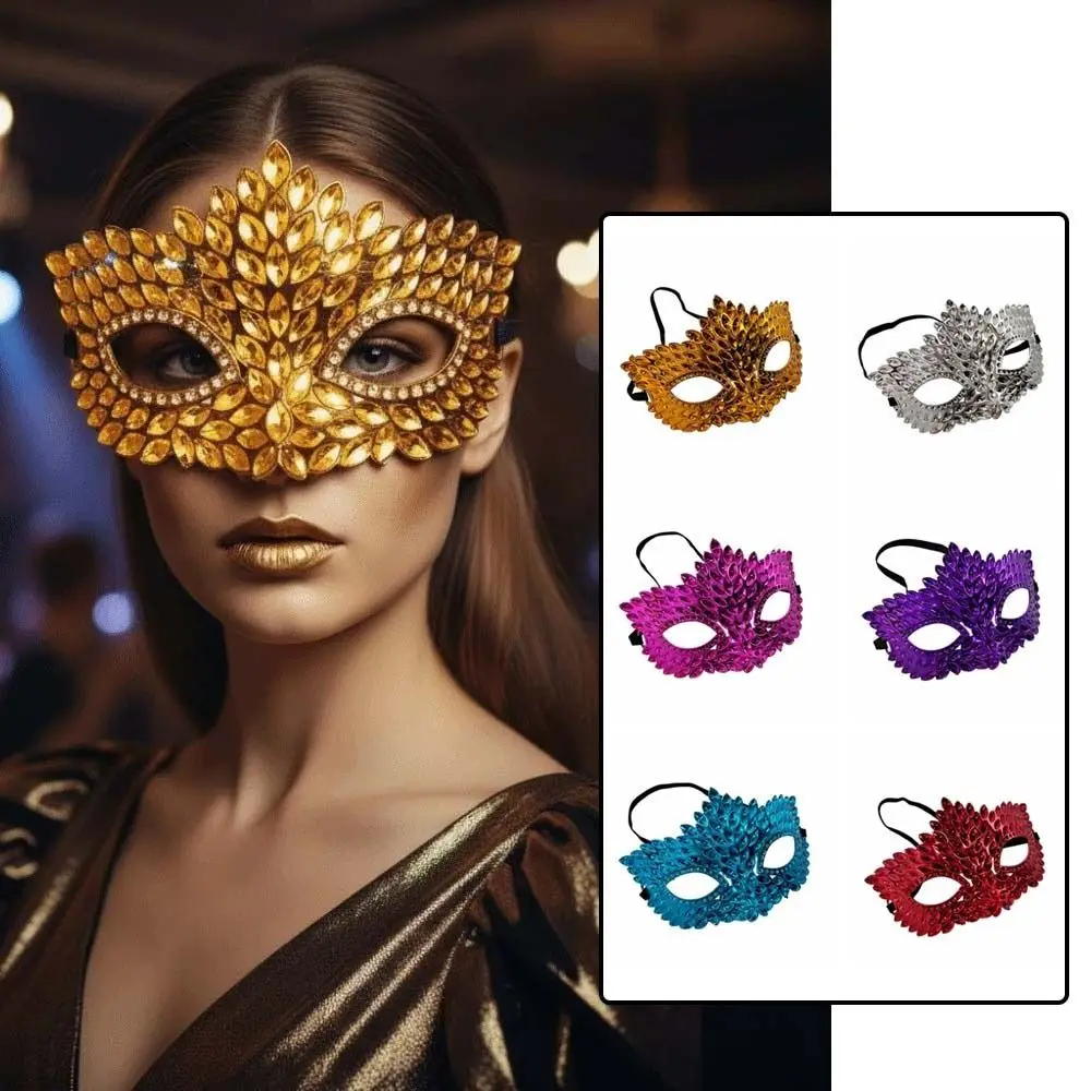 Carnival Visor Metallic Masquerade Mask Crystal Shiny Venetian Mask Textured Lightweight Party Eyemask Halloween