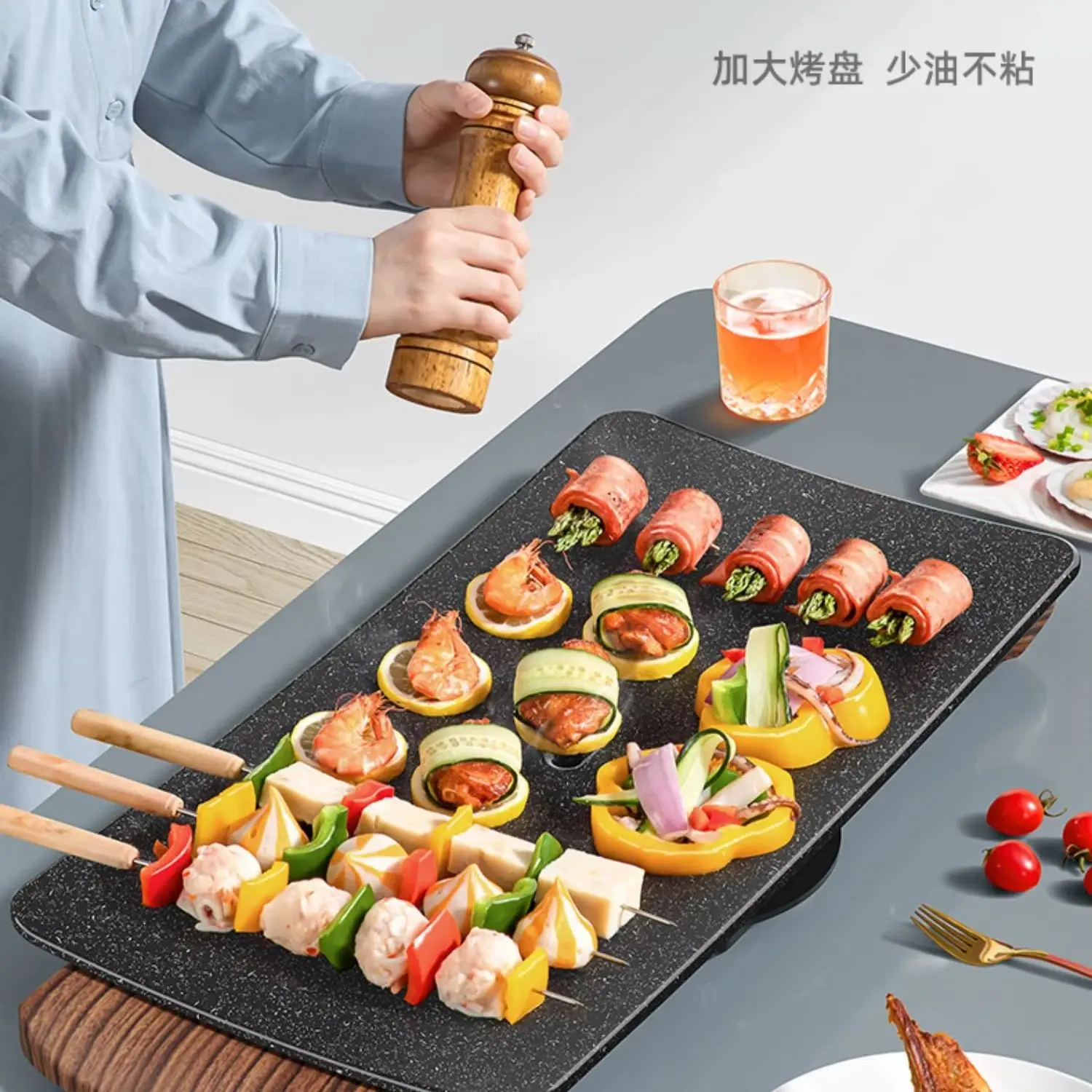 

Electric Barbecue Pan Barbecue Grill Household Korean Teppanyaki Barbecue Frying Pan Smokeless Ceramic Skewers Frying Pan