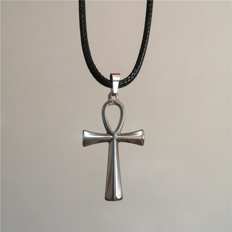 Punk Edelstahl Metall Kreuz Anhänger Dicke Lange Leder Seil Halskette Für Männer Frauen Goth Vintage Charme Schmuck Zubehör – Detail 2