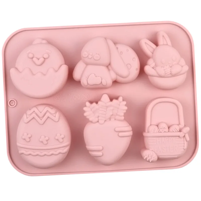 Wholesale 6-even Different Cartoon Rabbit Easter Egg Silicone Cake Mold DIY Soap Mould Bread Rice Cake Molds 1352