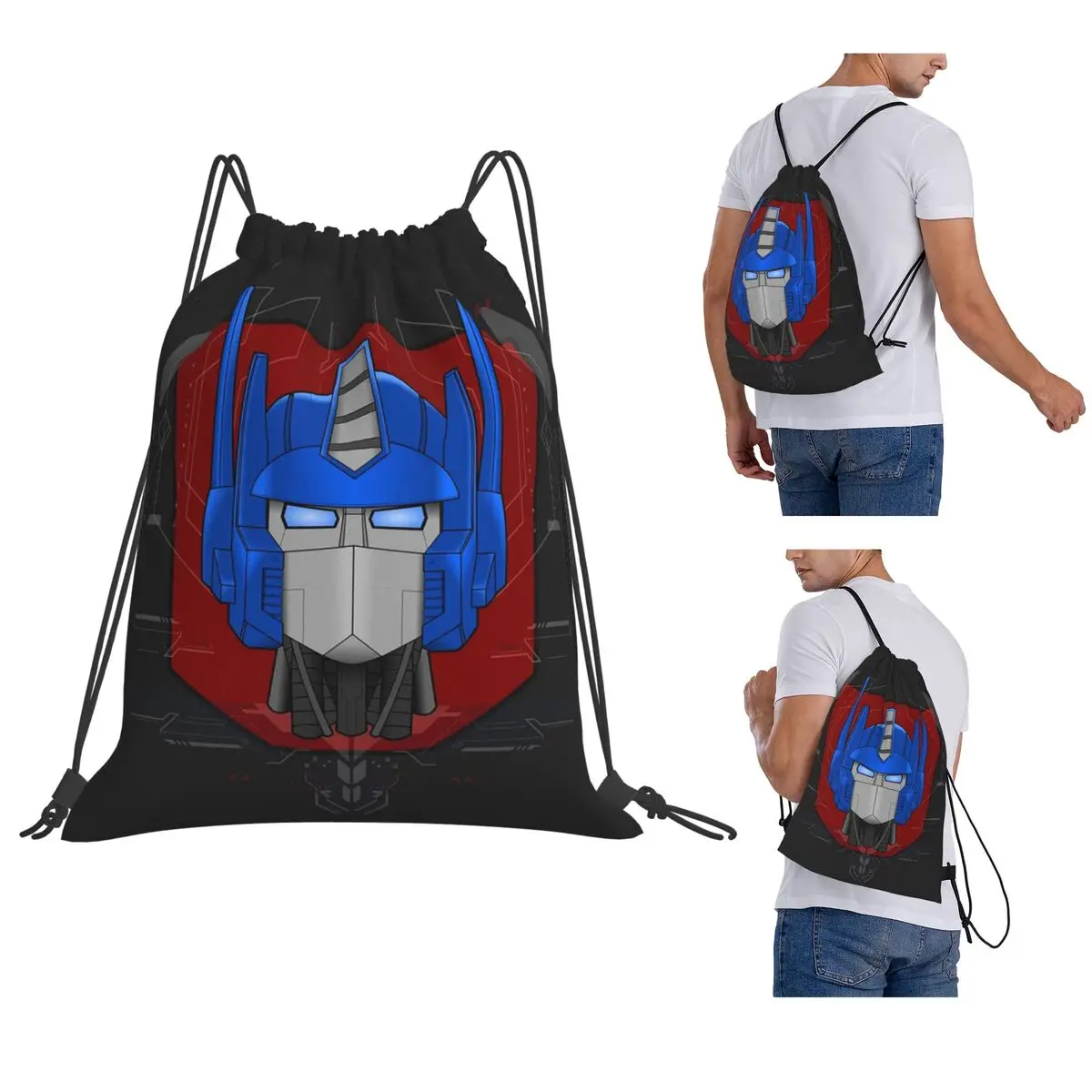 Optimus Prime Bust Backpacks Portable Drawstring Bags Sports Bag Book Bags for Man Woman Students