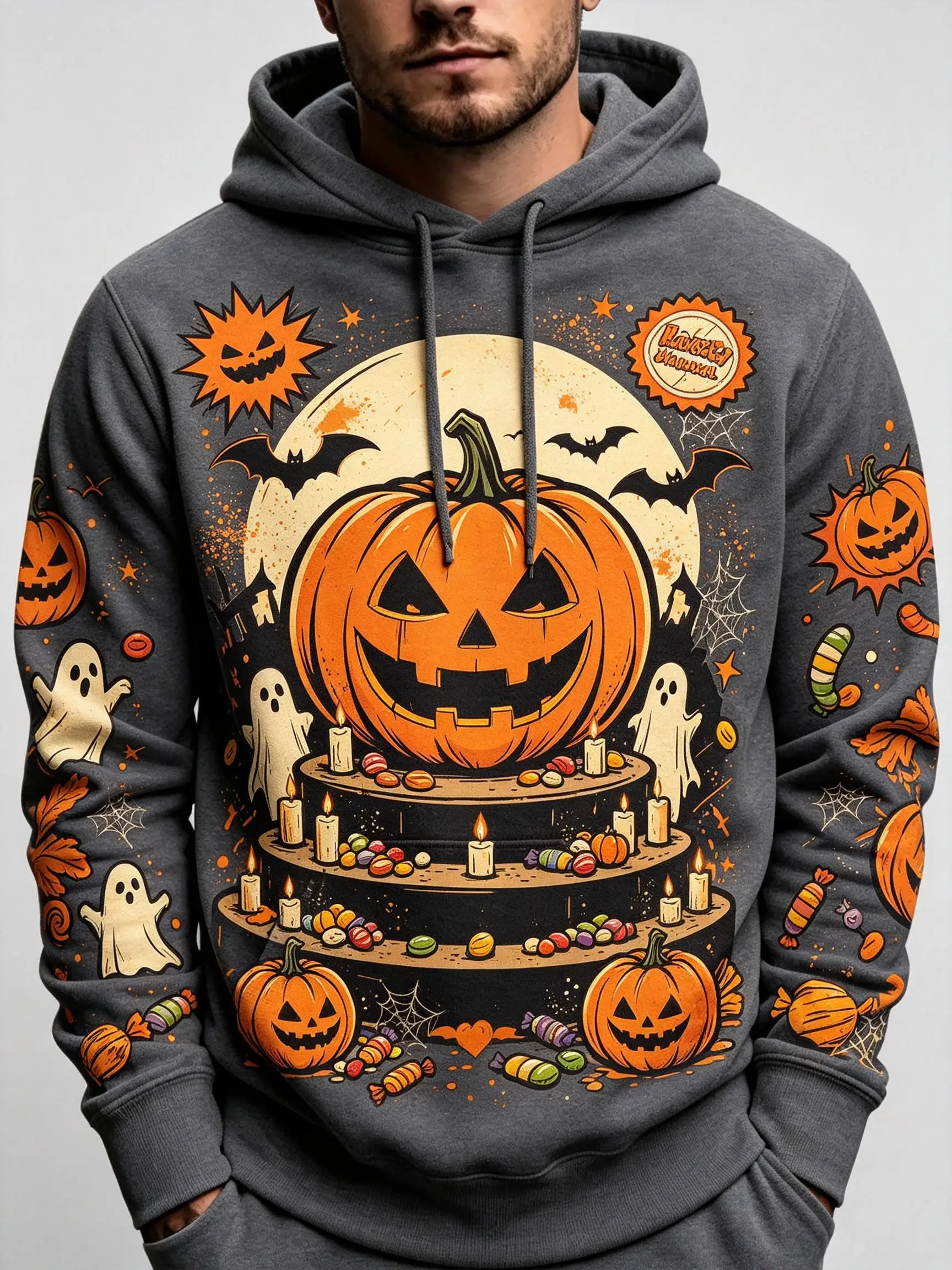 2026 Men Thin Sweatshirt Autumn Winter Hoodie Halloween Pumpkin Ghost Graphic Print Long Sleeve Male Tops Men's Clothes