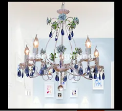 Newly White Blue Rose Style Chandelier Light Luxury Decorative Pendant Lamp Indoor Iron Crystal Chandelier Dining Room Lighting