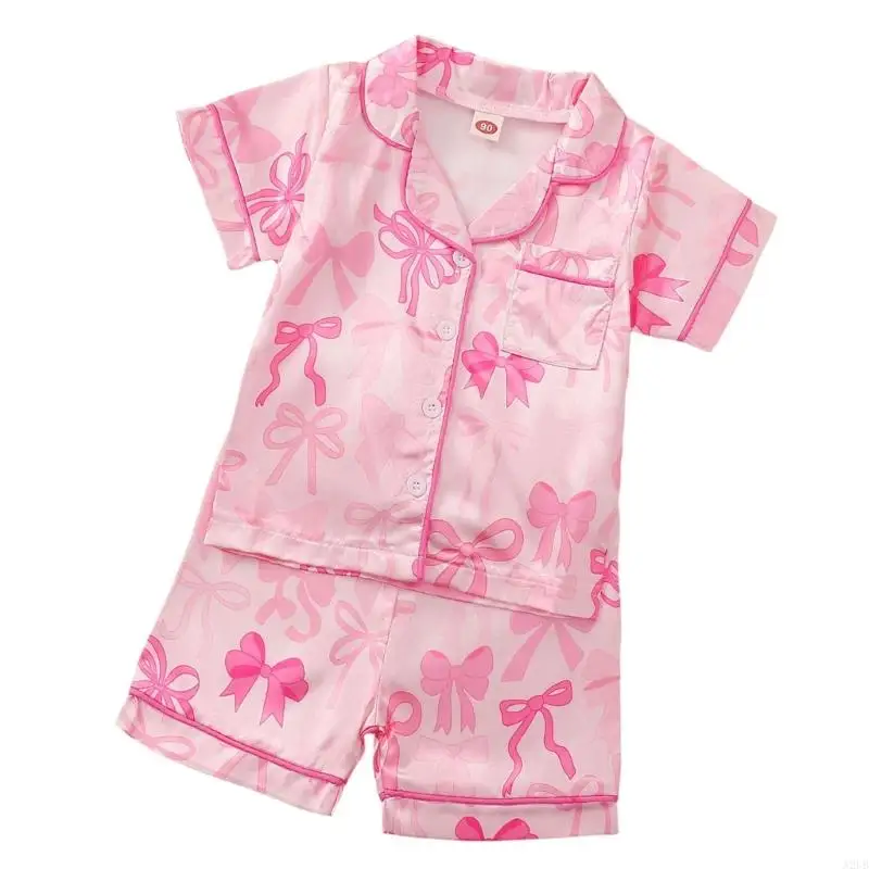 2PCS Bowknot Sommer Pyjama Set Für Mädchen Weiche Atmungsaktive Polyester Nachtwäsche Bequeme Kinder Nachtwäsche A2UB – Detail 2