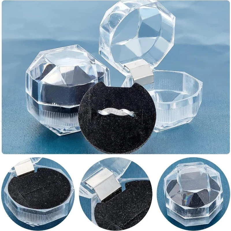 40 ชิ้นสีดําพลาสติกใสกล่องแหวนต่างหูคริสตัลกล่องเครื่องประดับสําหรับงานแต่งงานข้อเสนอวันวาเลนไทน์ 1.5 × 1.5 นิ้ว