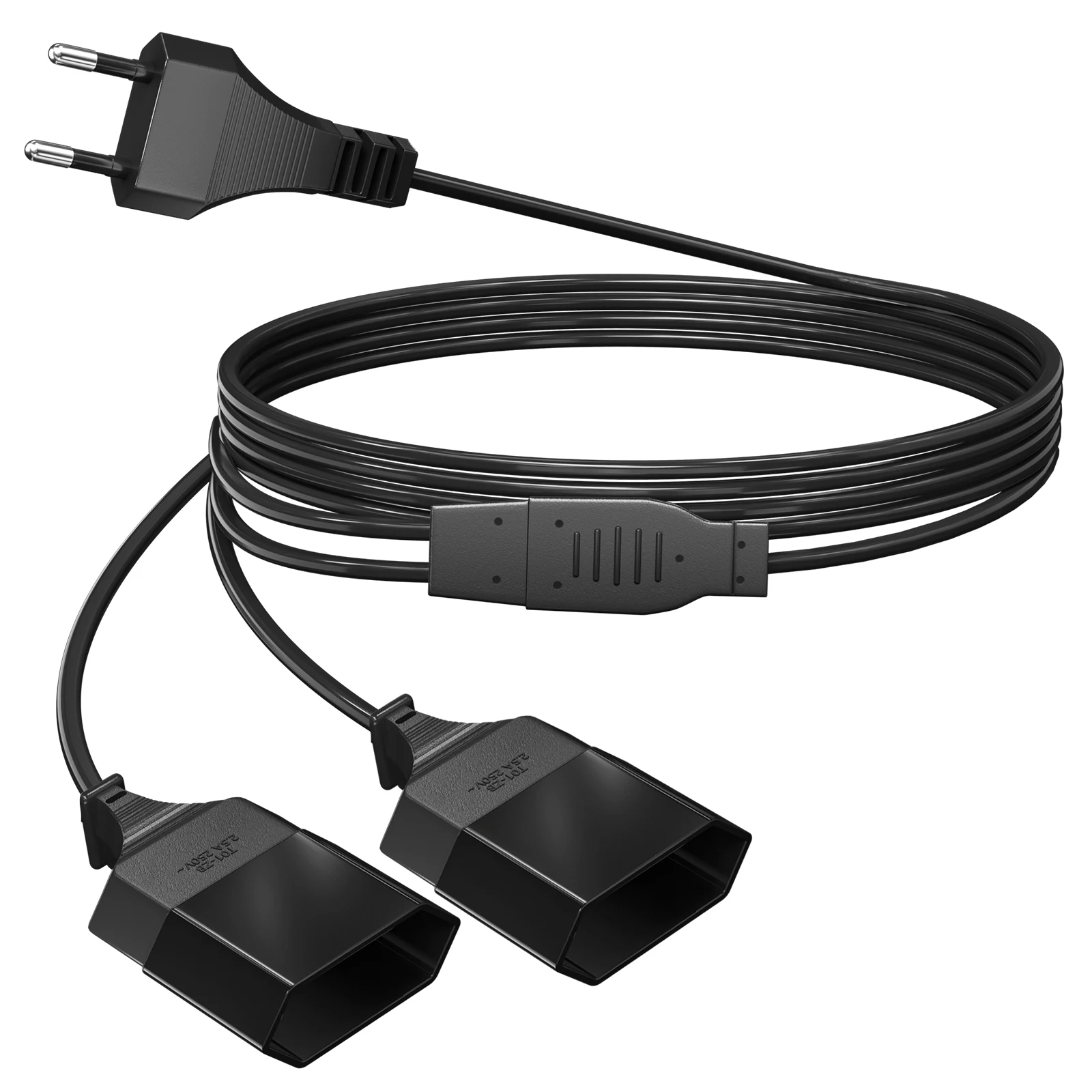 EU 2M Extension Cord, Type C European Double Socket, Male Plug to Female Socket Power Cord, Suitable for Household Appliances
