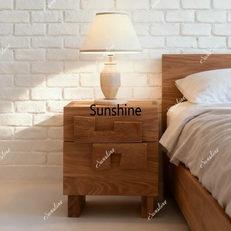 Medieval solid wood bedside table with drawers Bedroom locker Bedside storage cabinet