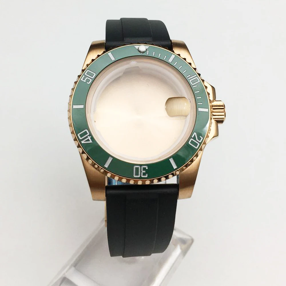 40 مللي متر اكسسوارات الساعة حاوية من الفولاذ المقاوم للصدأ مجموعة كاملة + حزام استبدال الياقوت الزجاج 8215/8205 حركة