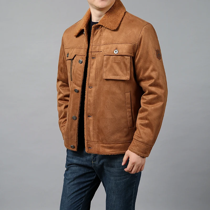 Men's Lamb's Wool Jacket Autumn Winter Solid Color Fleece Workwear  Outdoor Travel Lapel Coat Men Warm Cotton Clothing